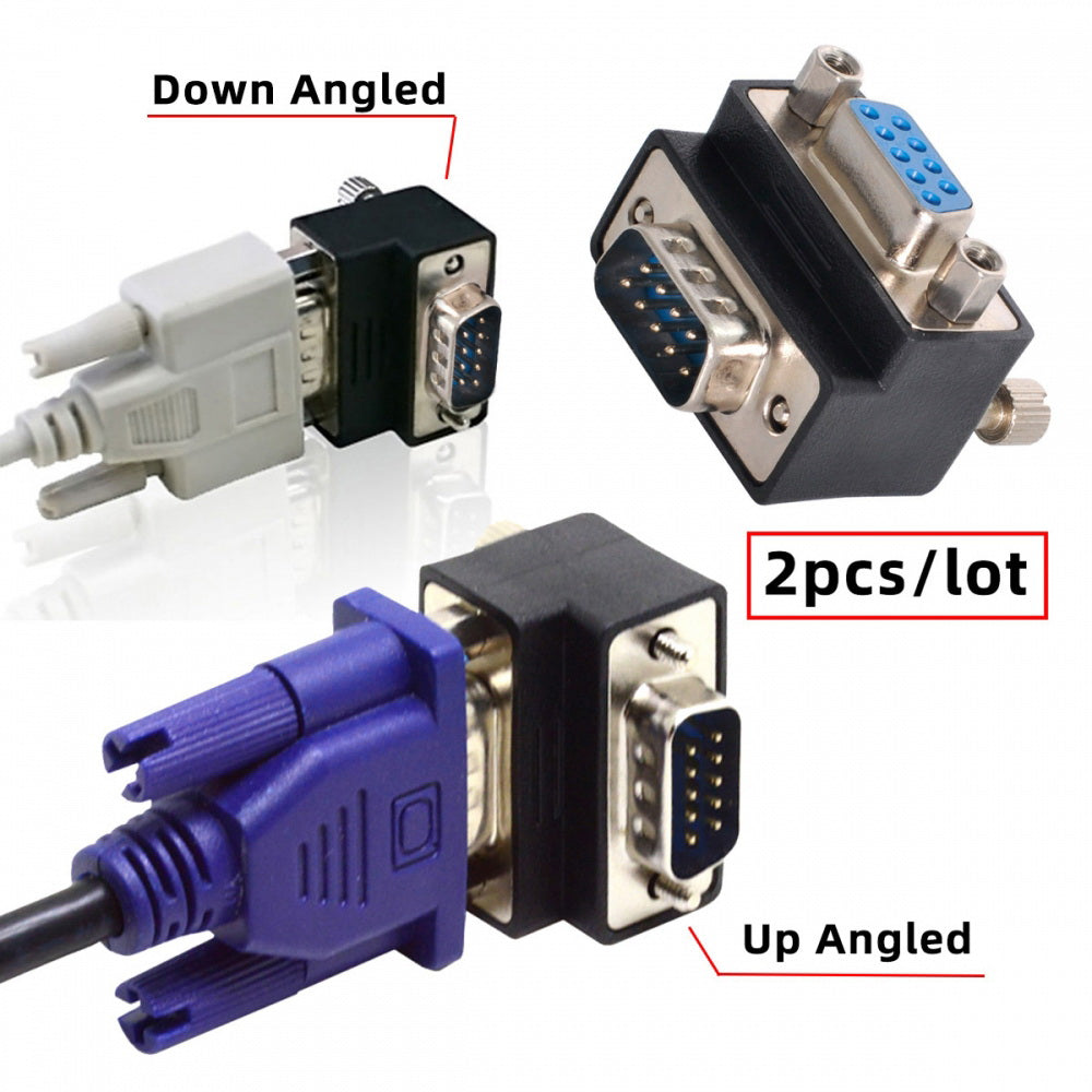 2pcs/lot Up & Down Angled 90 Degree RS232 D-Sub 9Pin Screw Type Male to Female Nut Type Extension Adapter