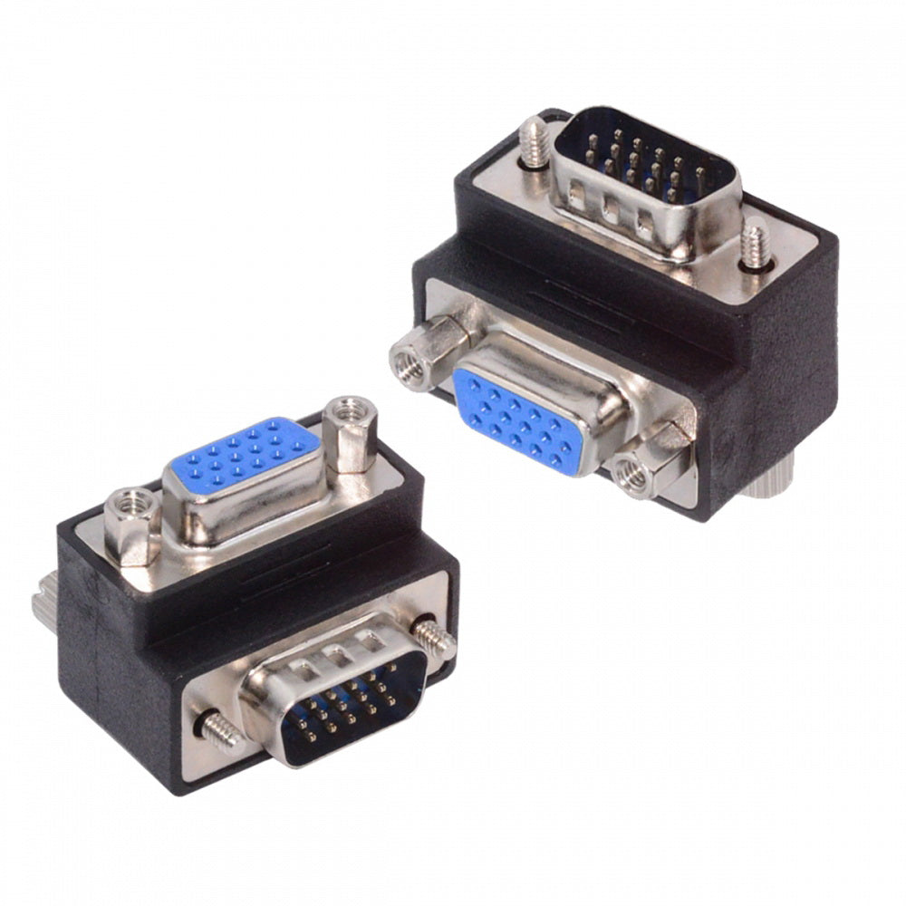 2pcs/lot Up & Down Angled 90 Degree VGA RGB HDB15Pin Screw Type Male to Female Nut Type Extension Adapter for Monitor Displays