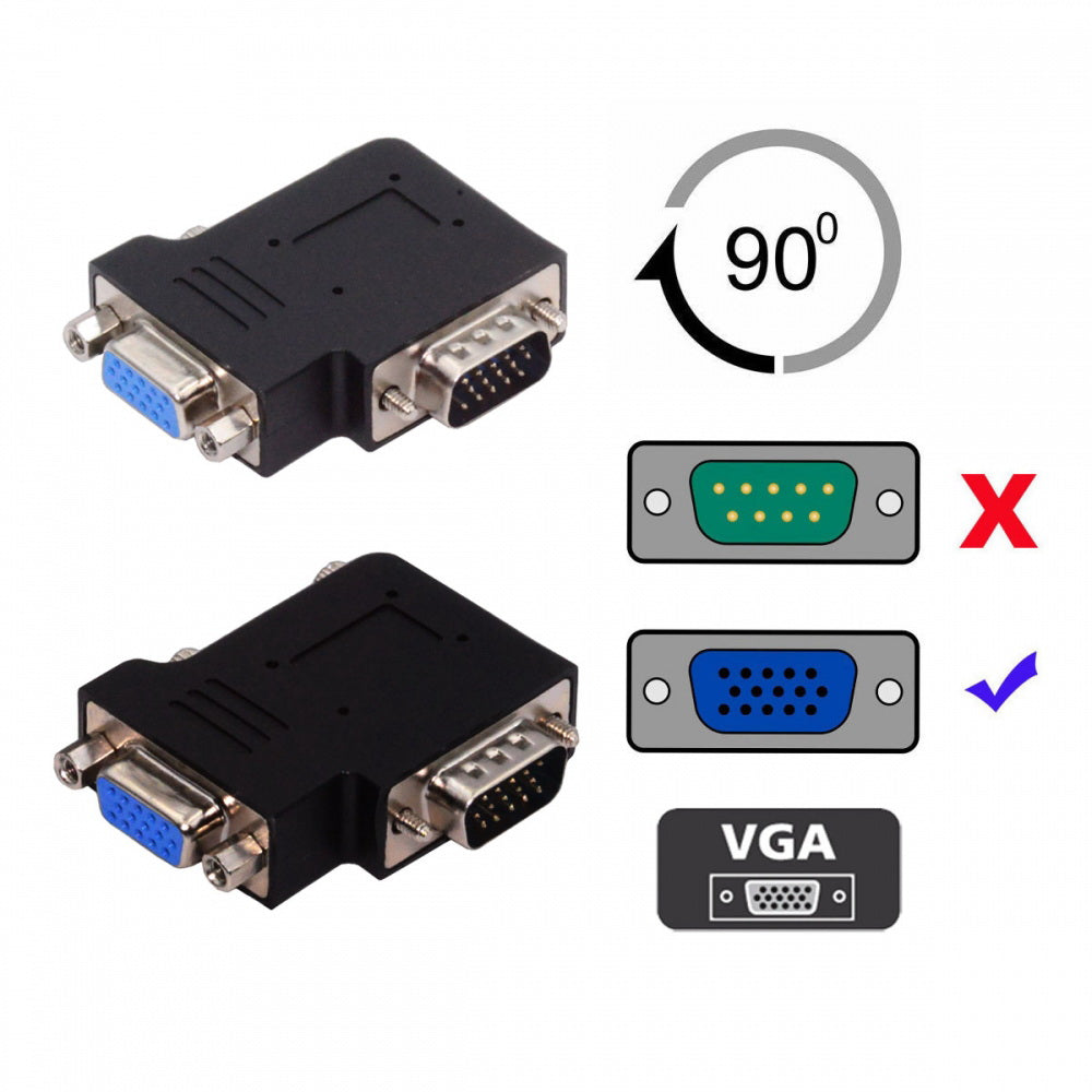 2pcs/lot Left & Right Angled 90 Degree VGA RGB HDB15Pin Screw Type Male to Female Nut Type Extension Adapter for Monitor Displays