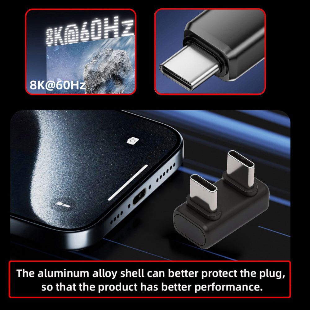 USB5.0 80Gbps Male to Male Extension Adapter Opposite U Shape Back Angled with 240W 16K 8K 5K Compatible with USB4.0 Thunderbolt3/4/5