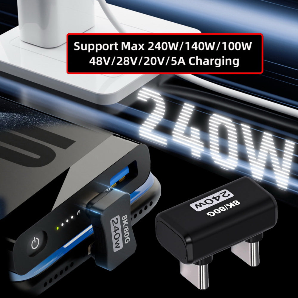USB5.0 80Gbps Male to Male Extension Adapter Opposite U Shape Back Angled with 240W 16K 8K 5K Compatible with USB4.0 Thunderbolt3/4/5