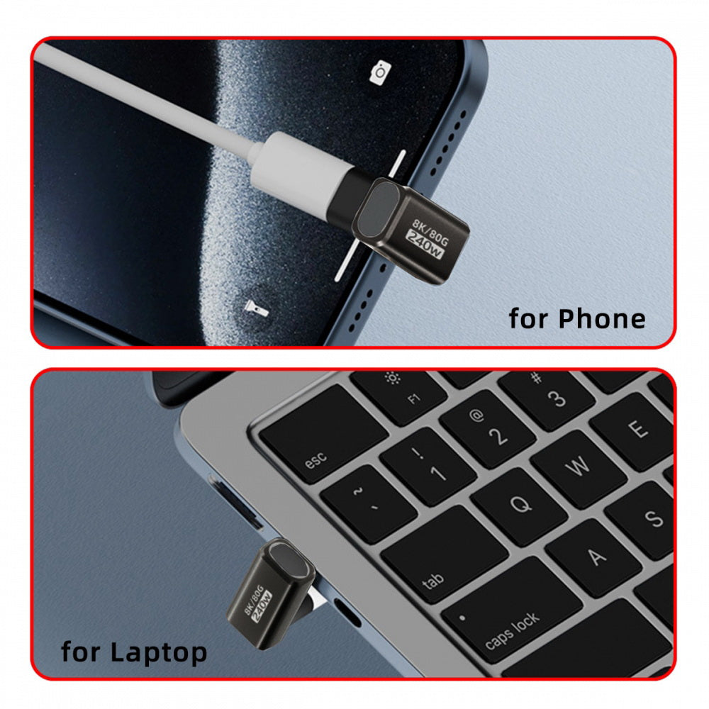 USB5.0 80Gbps Male to Female Extension Adapter Opposite U Shape Back Angled with 240W 16K 8K 5K Compatible with USB4.0 Thunderbolt3/4/5