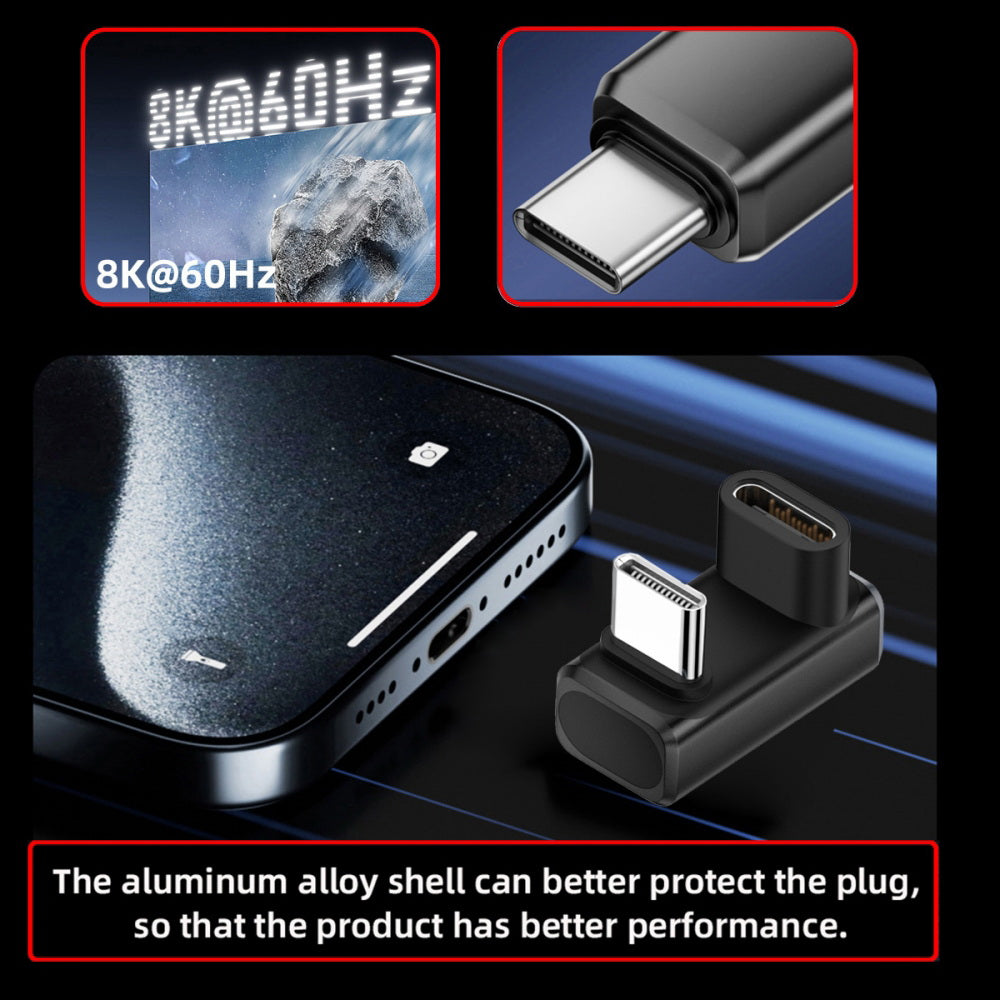 USB5.0 80Gbps Male to Female Extension Adapter Opposite U Shape Back Angled with 240W 16K 8K 5K Compatible with USB4.0 Thunderbolt3/4/5