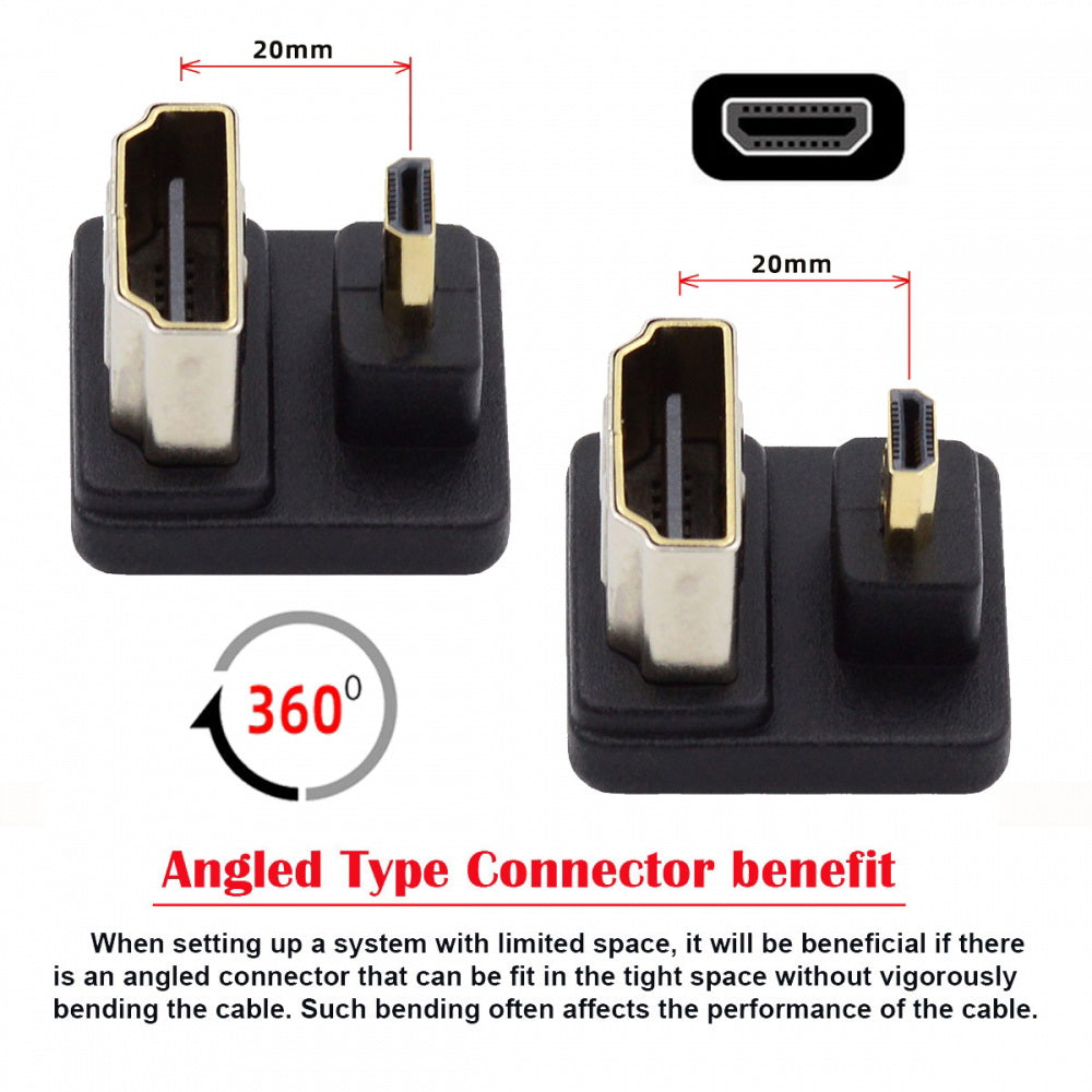 2pcs/lot Up & Down Micro HDMI 1.4 Male Type-D to HDMI Female Port Saver 360 Degree Opposite U Shape Back Angled Extension Adapter
