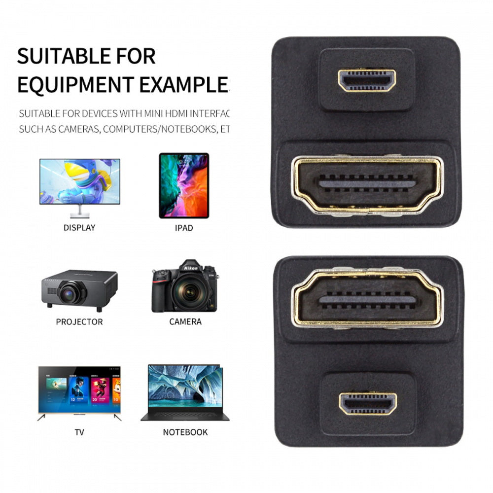 2pcs/lot Up & Down Micro HDMI 1.4 Male Type-D to HDMI Female Port Saver 360 Degree Opposite U Shape Back Angled Extension Adapter