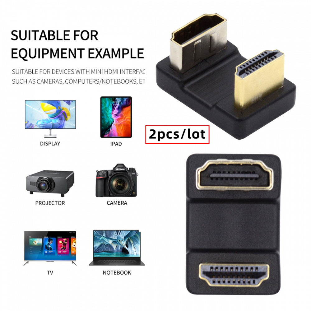 2pcs/lot Up & Down HDMI 1.4 Male Type-A to HDMI Female Port Saver 360 Degree Opposite U Shape Back Angled Extension Adapter