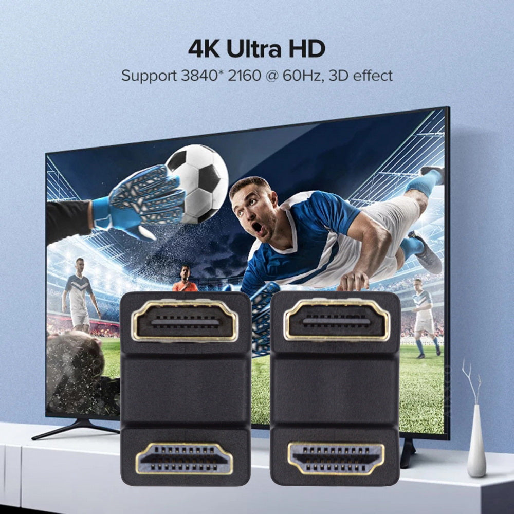 2pcs/lot Up & Down HDMI 1.4 Male Type-A to HDMI Female Port Saver 360 Degree Opposite U Shape Back Angled Extension Adapter