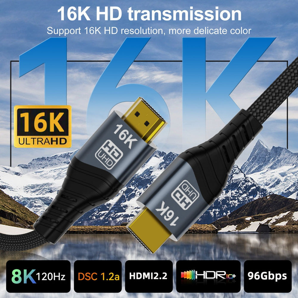16K 8K UHD HDMI Type-A Male to HDMI 2.2 Male HDTV Cable for HDTV Desktop Laptop Monitor