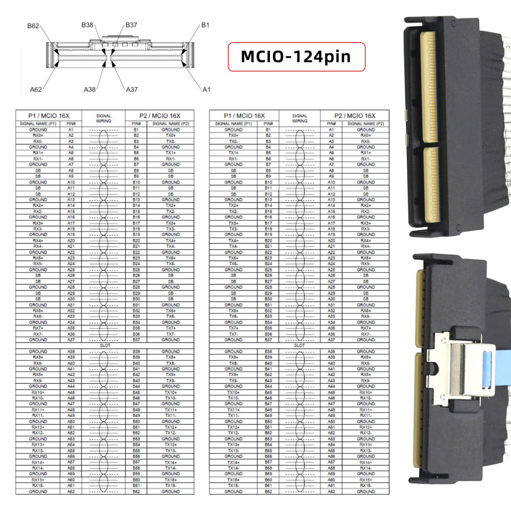PCI-E 5.0 Mini Cool Edge IO MCIO STR PCI-E 16x 124Pin Male to MCIO 124Pin Male Extender Cable 50cm with Pull Tab