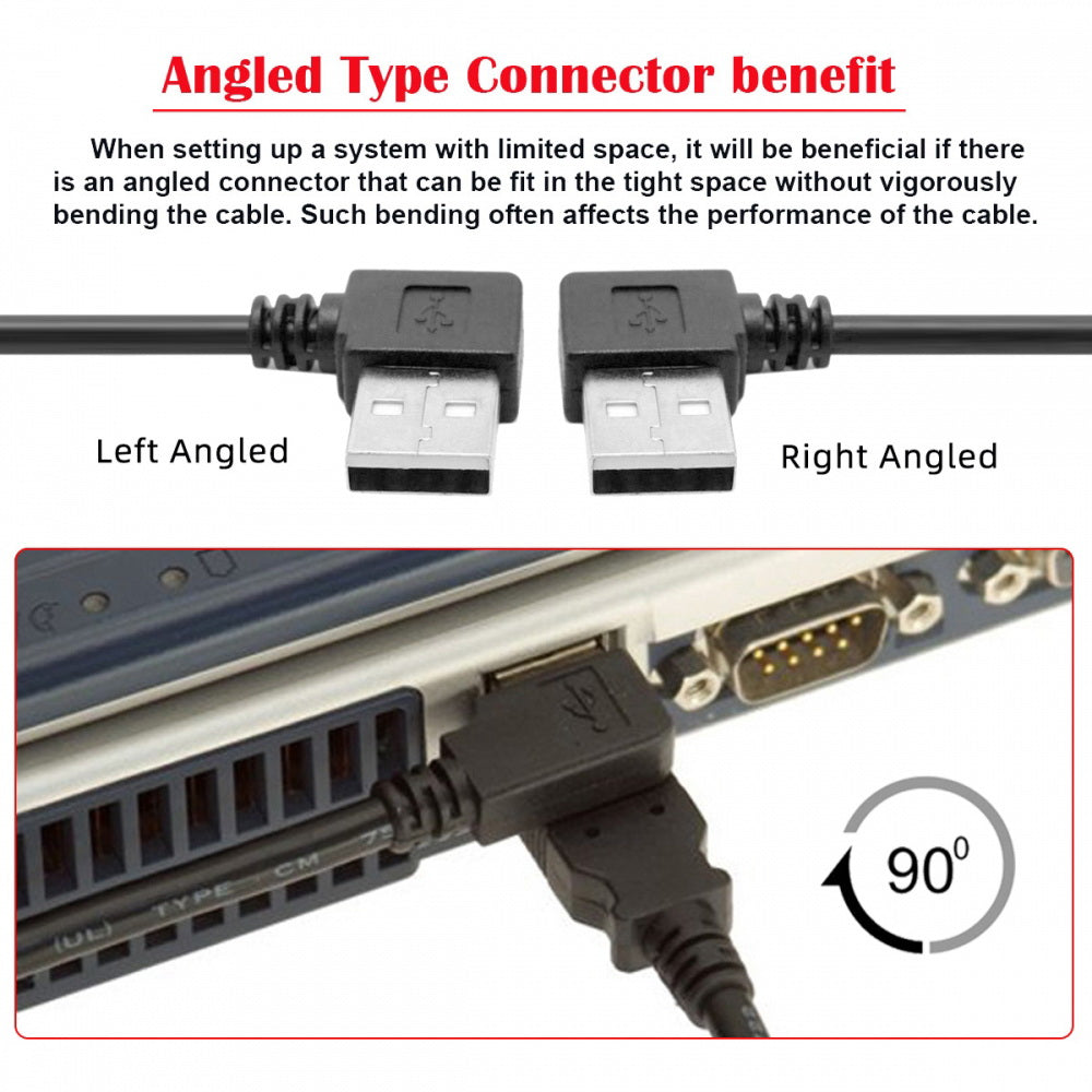 2pcs/lot Left & Right Angled Type USB 2.0 Type-A Male to USB Female Extension Cable 90 Degree Type 20cm