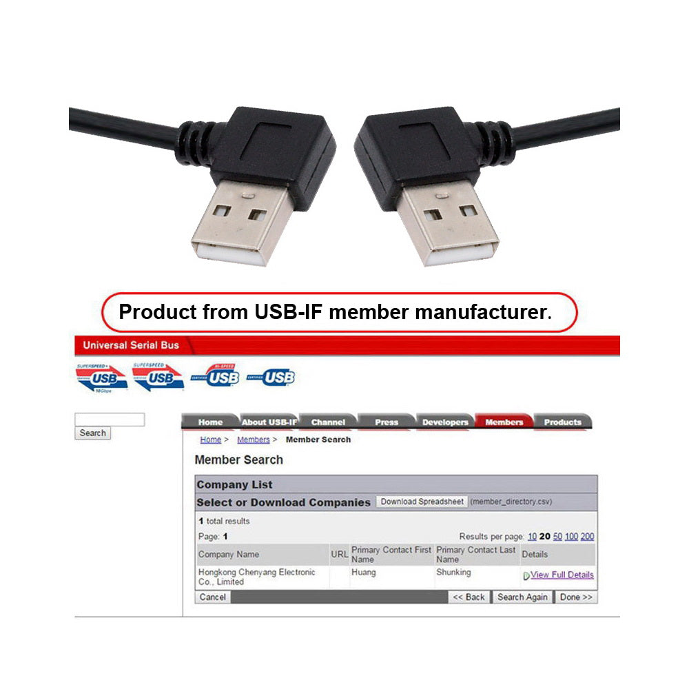 2pcs/lot Left & Right Angled Type USB 2.0 Type-A Male to USB Female Extension Cable 90 Degree Type 20cm