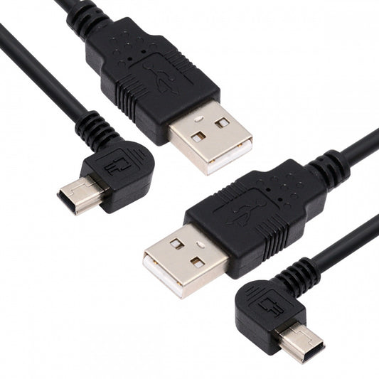 2pcs/lot Left & Right Angled Mini USB B Type 5pin Male 90 Degree to USB 2.0 Male Power Data Cable 50cm