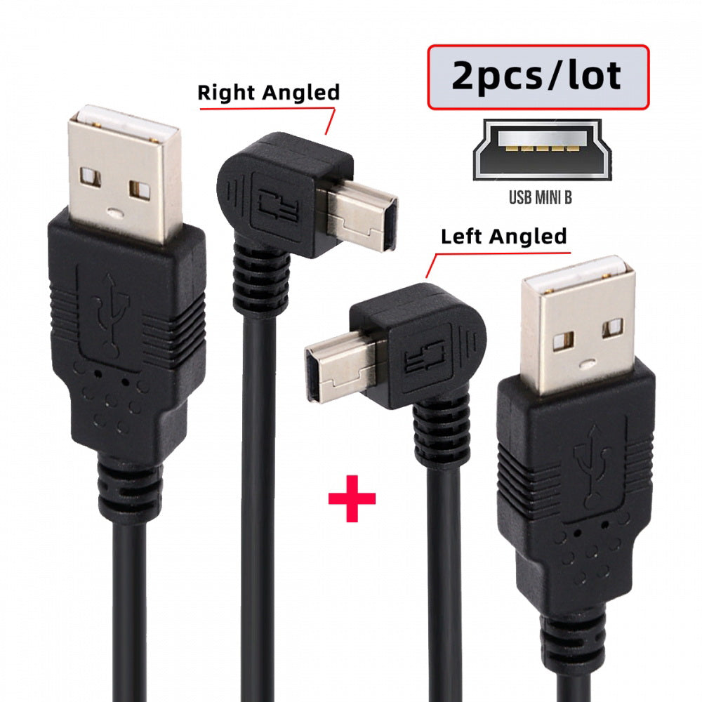 2pcs/lot Left & Right Angled Mini USB B Type 5pin Male 90 Degree to USB 2.0 Male Power Data Cable 50cm