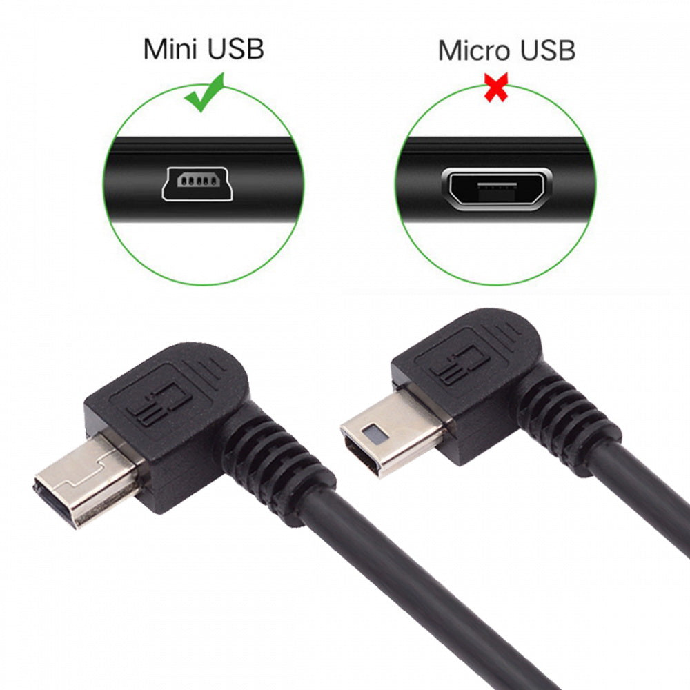 2pcs/lot Left & Right Angled Mini USB B Type 5pin Male 90 Degree to USB 2.0 Male Power Data Cable 50cm