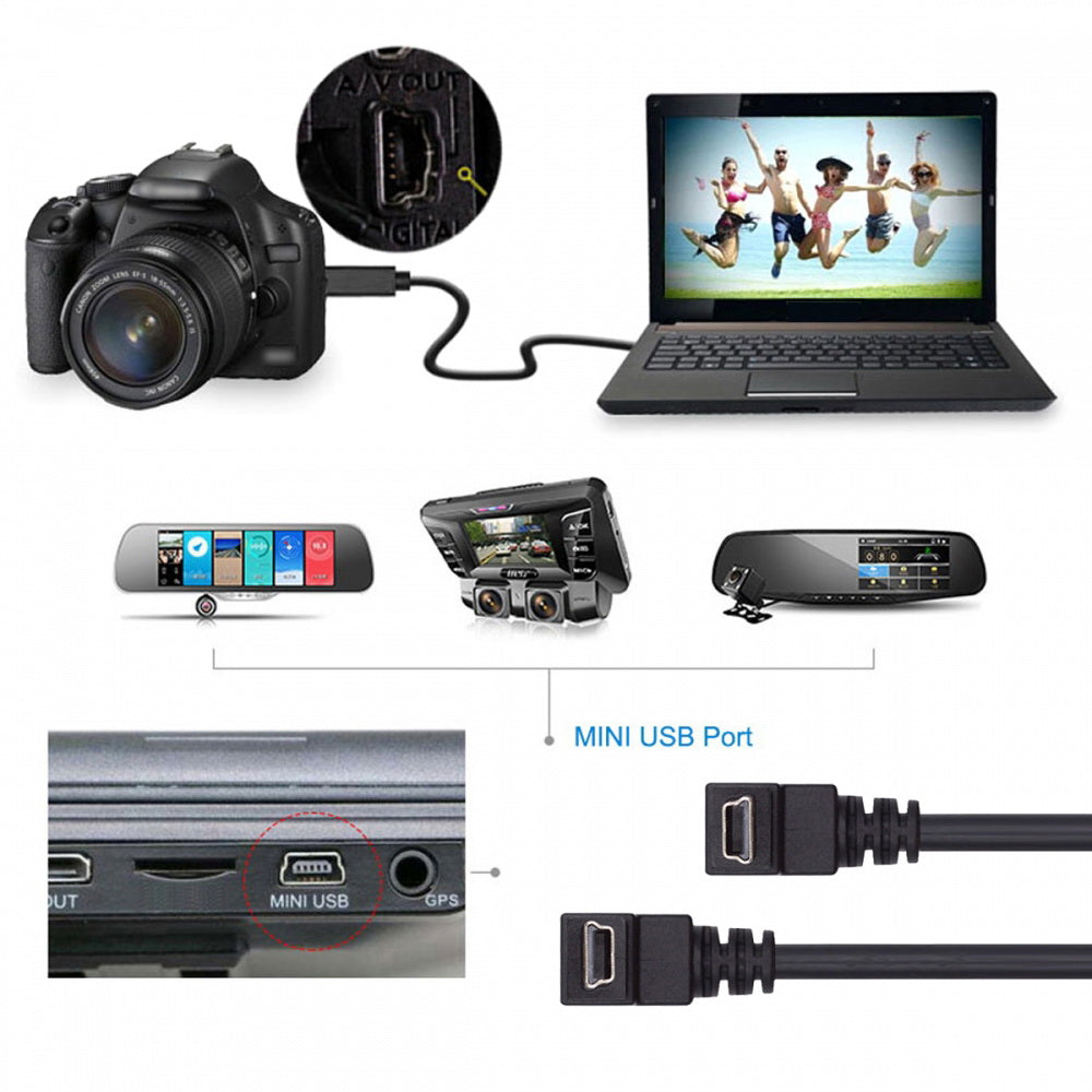 2pcs/lot Down & Up Angled Mini USB B Type 5pin Male 90 Degree to USB 2.0 Male Power Data Cable 50cm