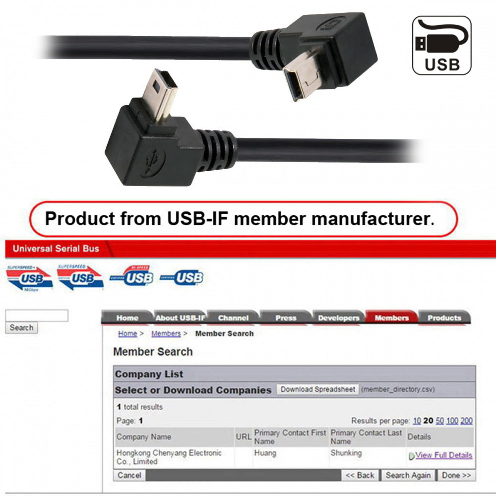 2pcs/lot Down & Up Angled Mini USB B Type 5pin Male 90 Degree to USB 2.0 Male Power Data Cable 50cm