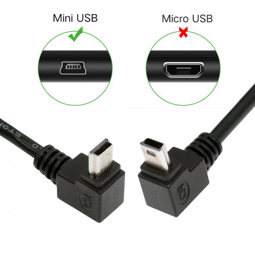 2pcs/lot Down & Up Angled Mini USB B Type 5pin Male 90 Degree to USB 2.0 Male Power Data Cable 50cm