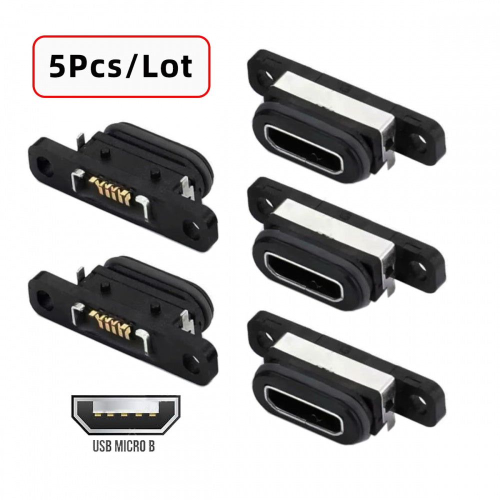 5pcs/set DIY OEM USB2.0 Micro-B Female Receptacle Socket Connector with Mounting Waterproof SMT Type 480Mbps