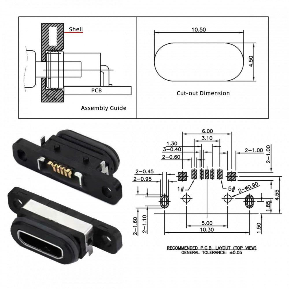 5pcs/set DIY OEM USB2.0 Micro-B Female Receptacle Socket Connector with Mounting Waterproof SMT Type 480Mbps