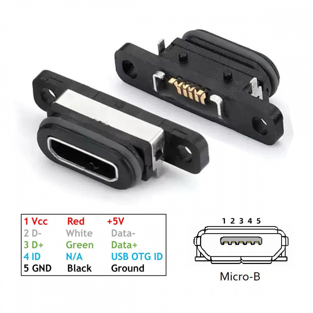 5pcs/set DIY OEM USB2.0 Micro-B Female Receptacle Socket Connector with Mounting Waterproof SMT Type 480Mbps