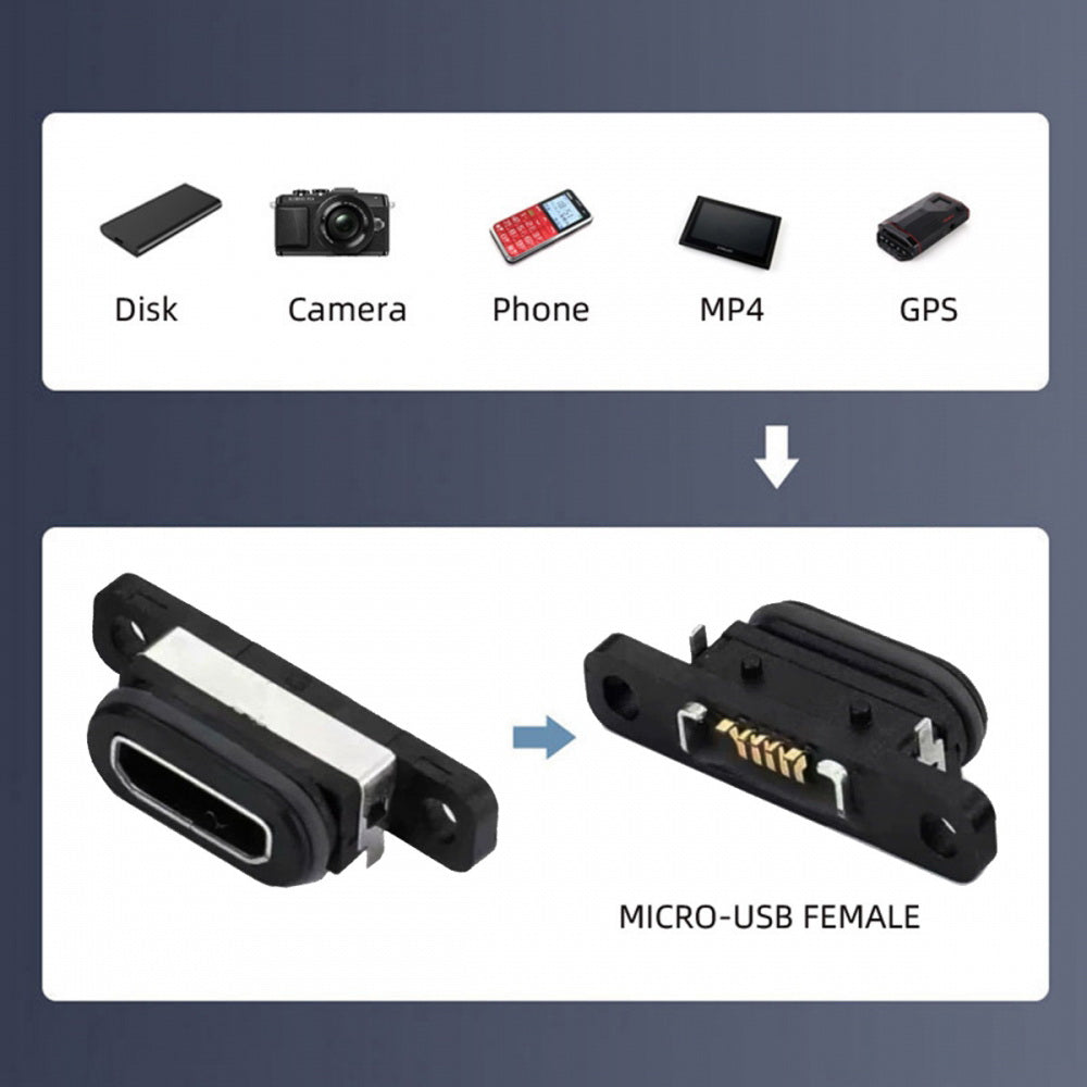5pcs/set DIY OEM USB2.0 Micro-B Female Receptacle Socket Connector with Mounting Waterproof SMT Type 480Mbps