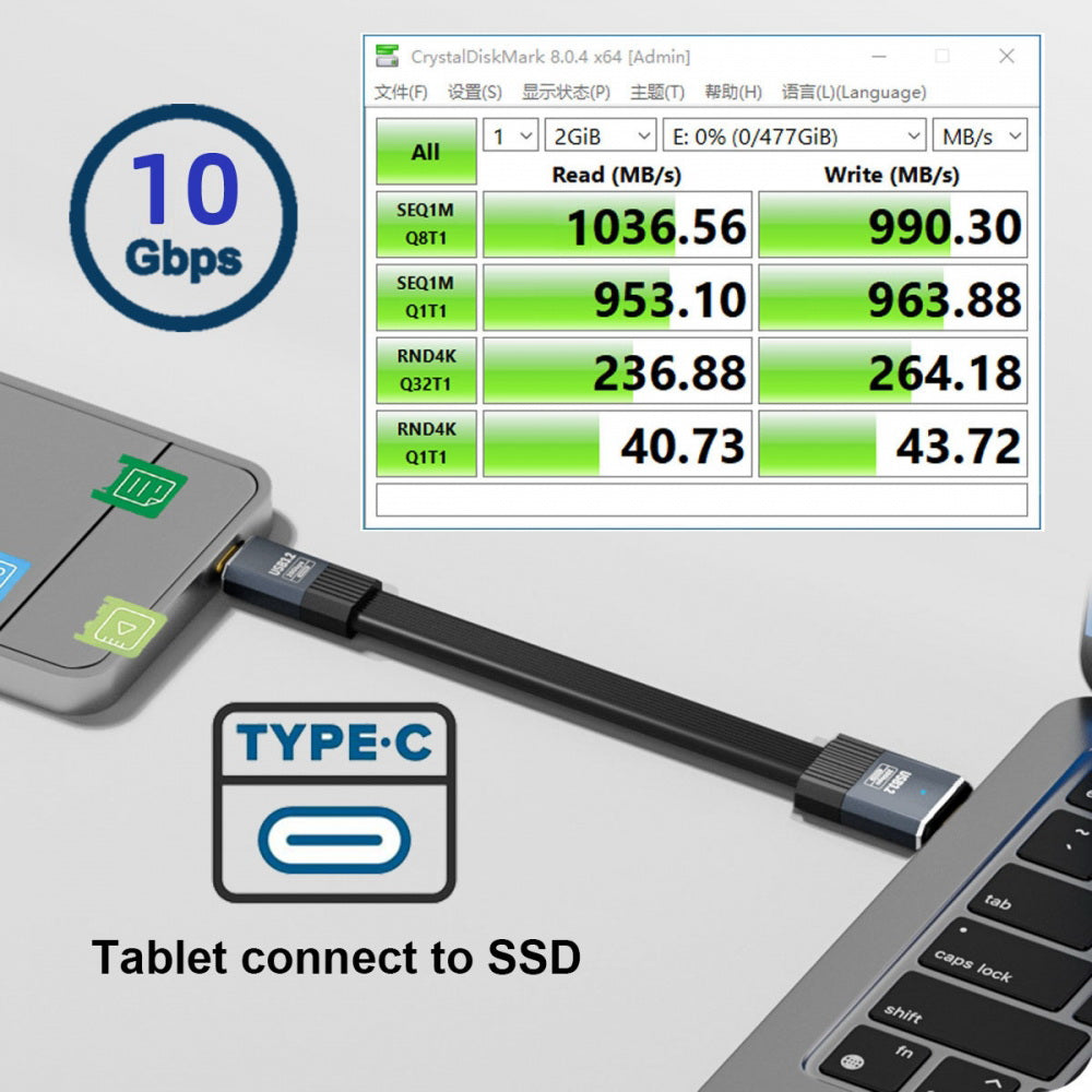 USB3.1 Type-A Male to Type-C Male 10Gbps Flat Slim FPC USB-C Data Power Cable 5V3A for Laptop Phone Disk