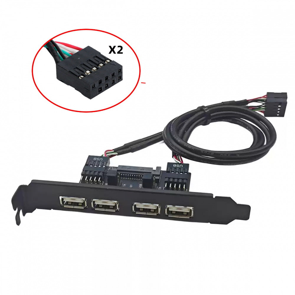 Internal Four USB2.0 Female Mount Panel to Motherboard 9pin Baffle Cable with Extral SATA Power and 12cm Bracket
