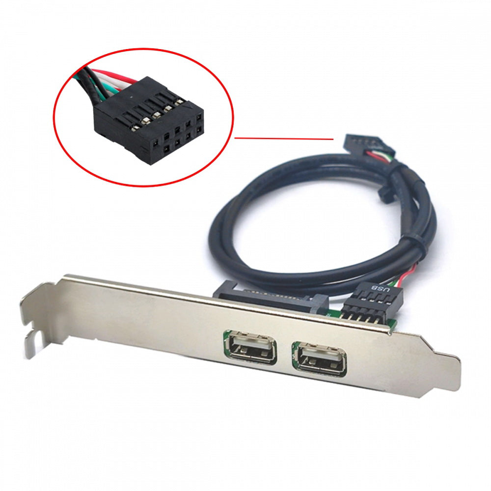 Internal Dual USB2.0 Female Mount Panel to Motherboard 9pin Baffle Cable with Extral SATA Power and 12cm Bracket