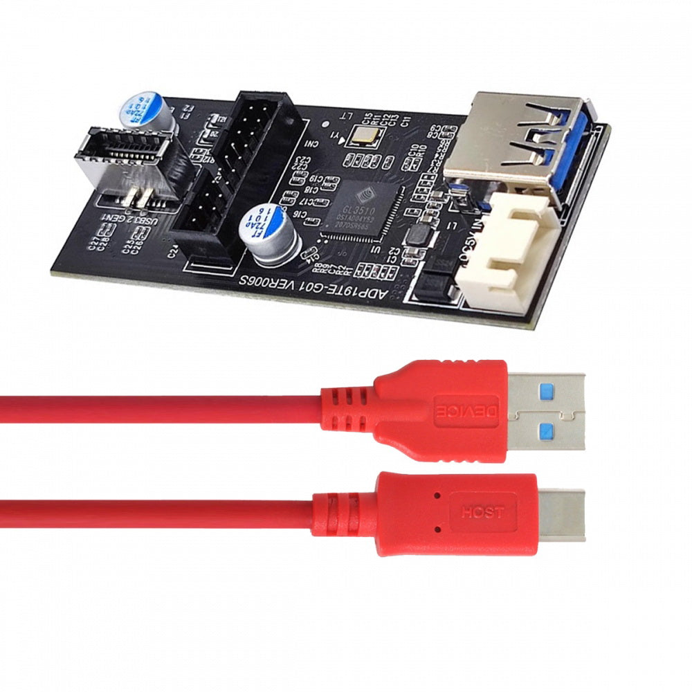 Type-C USB-C & 19/20Pin Header to USB 3.0 20Pin & Type-E Dual Ports Female PCBA Type Adapter Splitter HUB 5Gbps