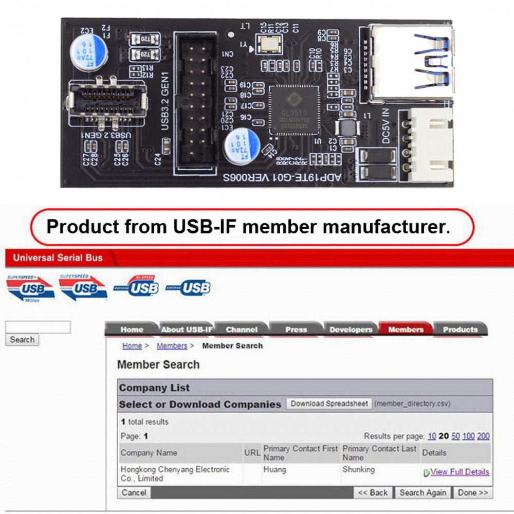 Type-C USB-C & 19/20Pin Header to USB 3.0 20Pin & Type-E Dual Ports Female PCBA Type Adapter Splitter HUB 5Gbps