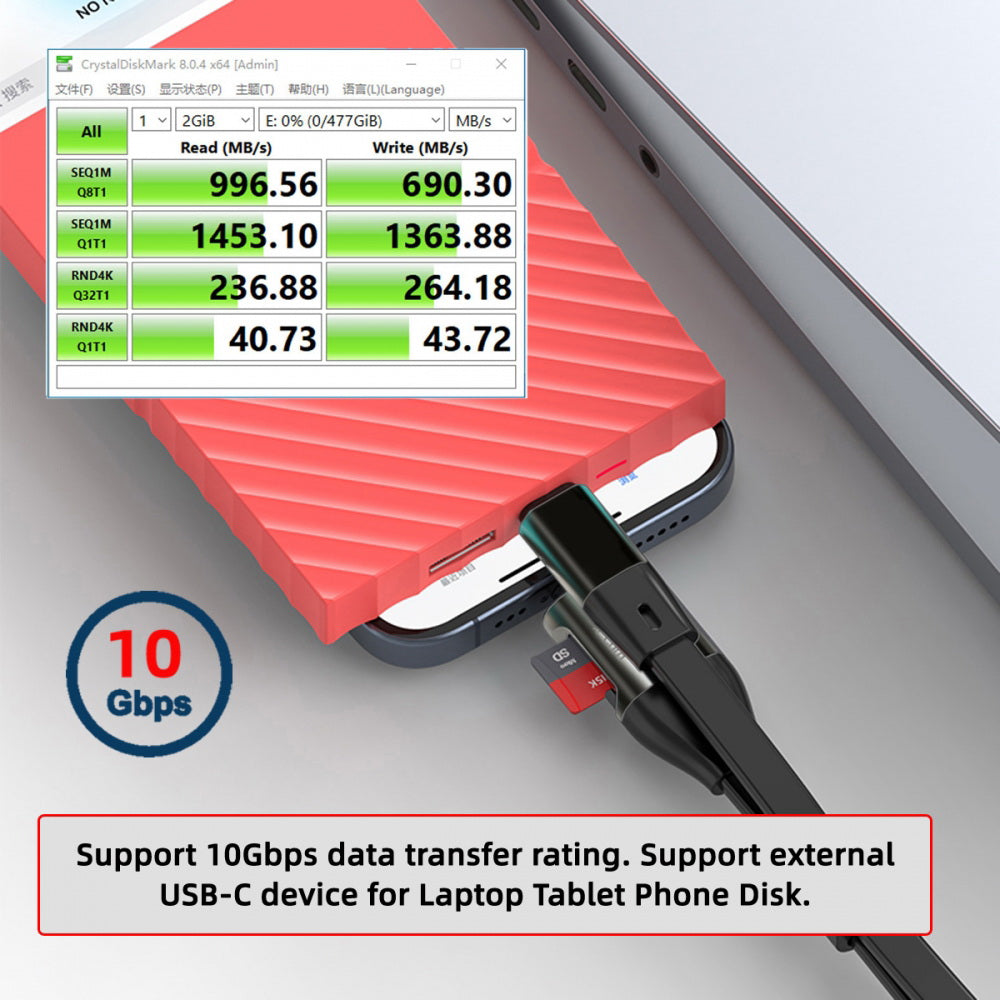 Type-C USB-C Male to Male USB 3.1 10Gbps & TF Micro-SD Card Reader Flat Slim FPC Data Cable for Laptop Phone