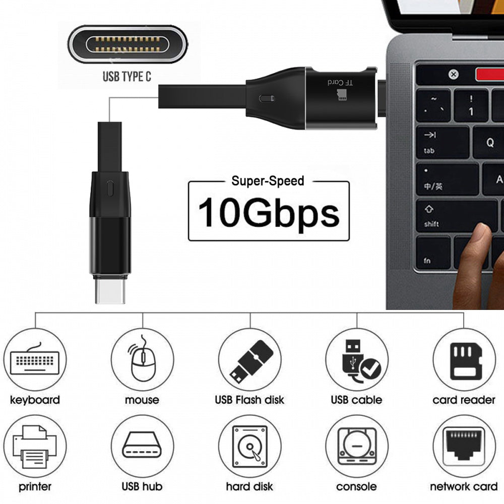 Type-C USB-C Male to Male USB 3.1 10Gbps & TF Micro-SD Card Reader Flat Slim FPC Data Cable for Laptop Phone