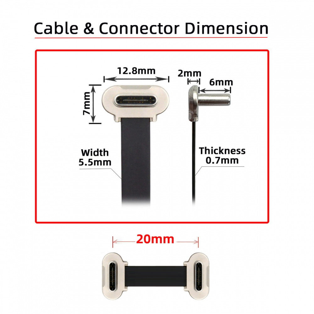 2cm Dual Angled Ultra Slim Flat USB-C Type C to USB-C Power USB2.0 Data Cable 65W Fast Charge for Laptop Tablet Phone