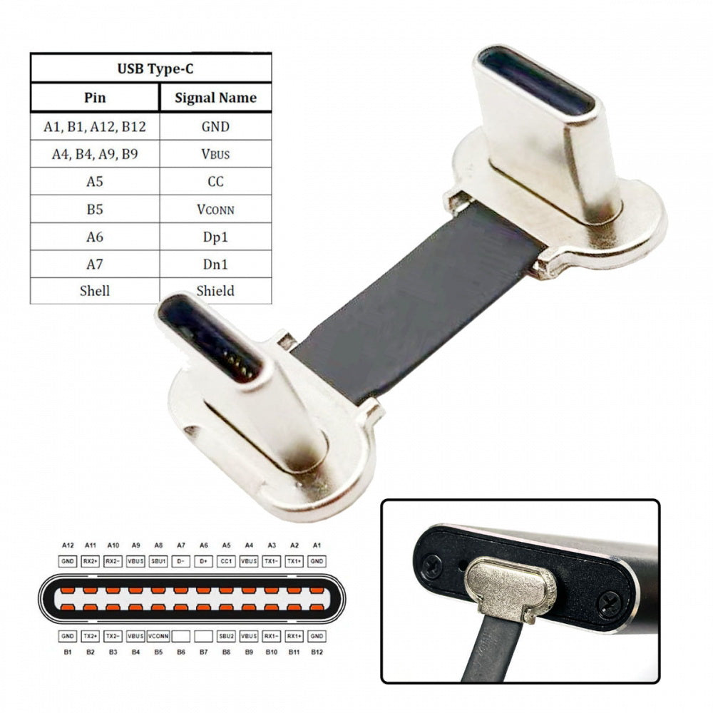 2cm Dual Angled Ultra Slim Flat USB-C Type C to USB-C Power USB2.0 Data Cable 65W Fast Charge for Laptop Tablet Phone