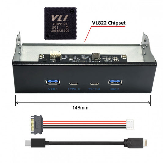 10Gbps USB 3.1 Type-A & Type-C HUB 4 Ports Front Panel to Motherboard Type-E Connector Cable 10Gbps for 5.25" CD-ROM Bay Tray