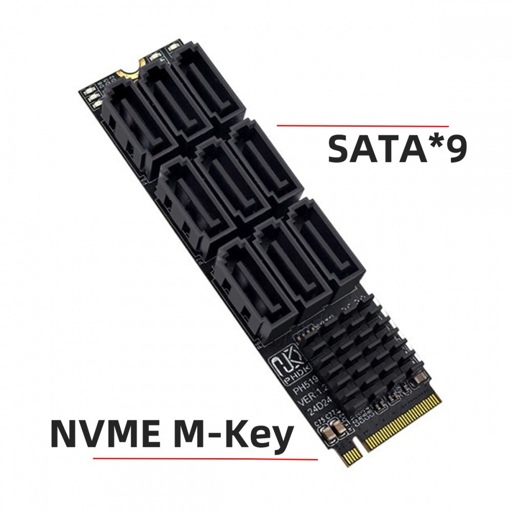 NGFF NVME M-Key PCI Express M.2 to 9 Ports SATA 3.0 6Gbps Adapter Converter Hard Drive Extension Card 2280 for NAS Computer