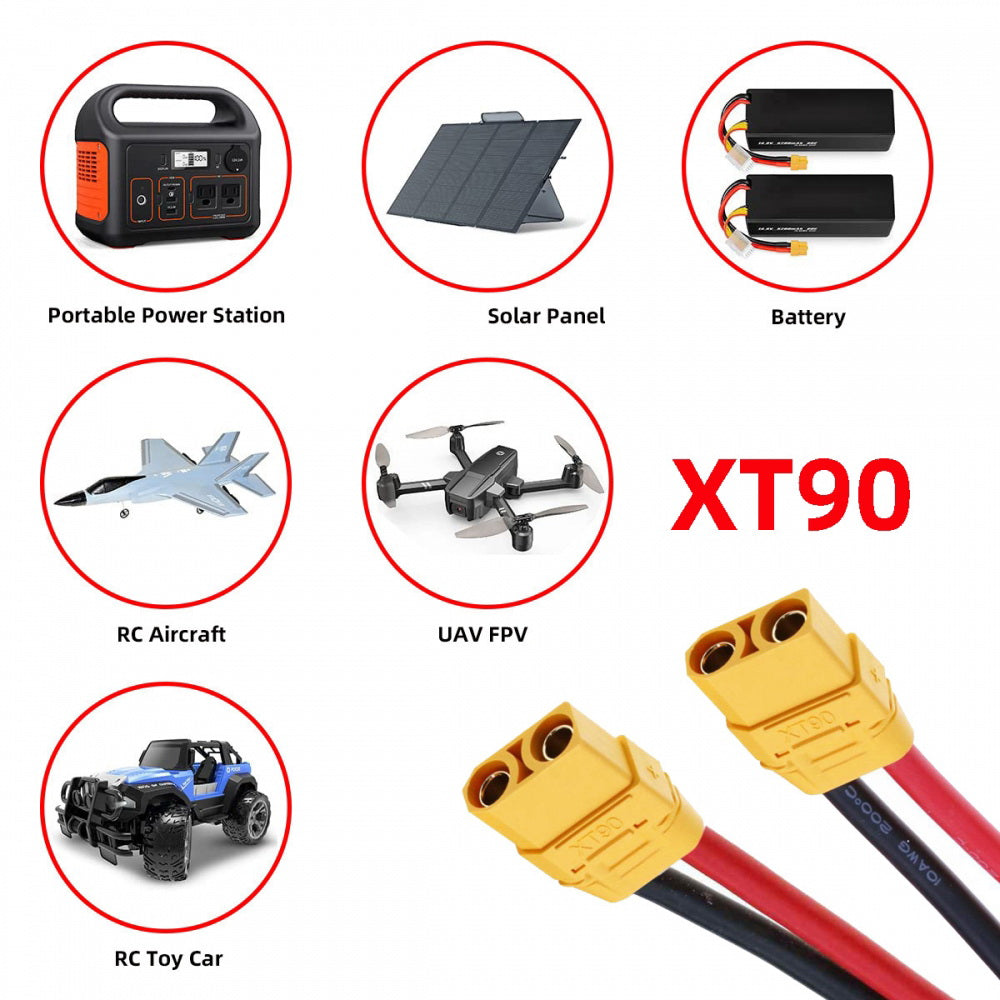 XT90 Female to Female 10AWG Extension Cable Connector for RC Battery Portable Power Station Solar Panel