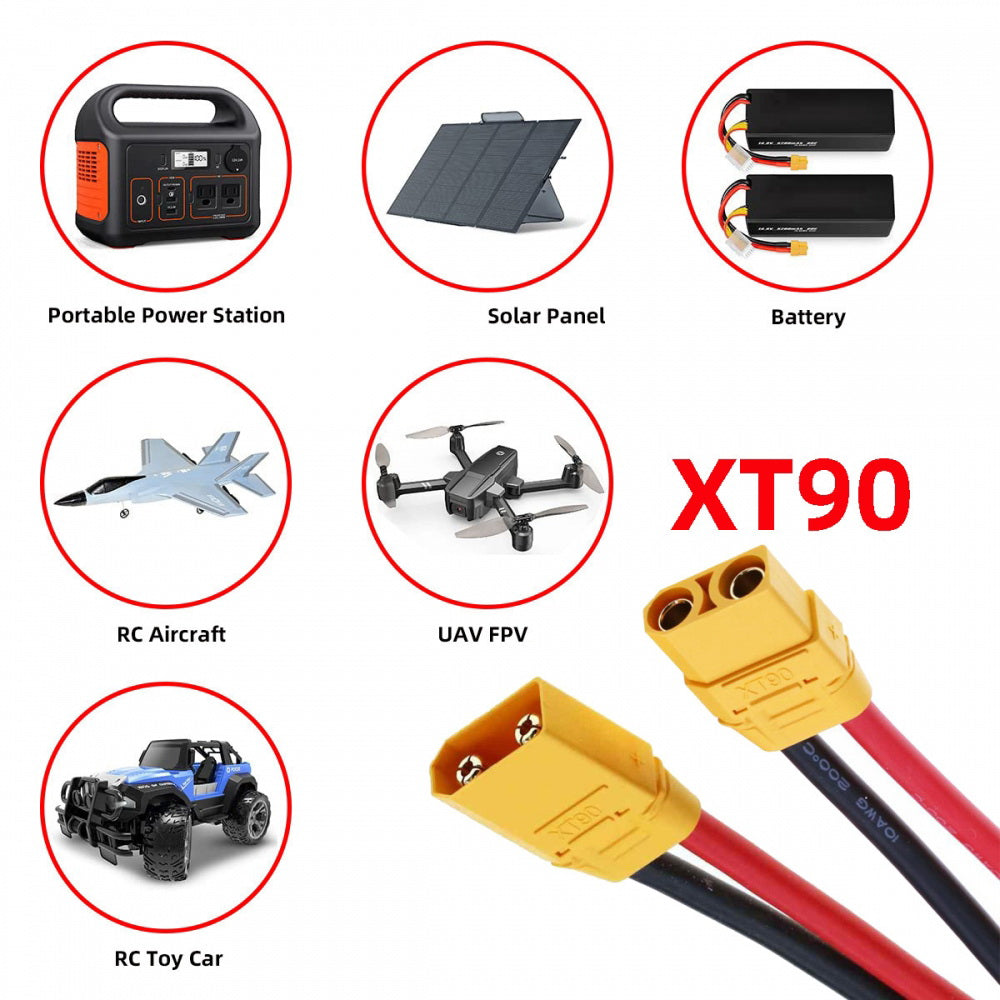 XT90 Male to Female 10AWG Extension Cable Connector for RC Battery Portable Power Station Solar Panel