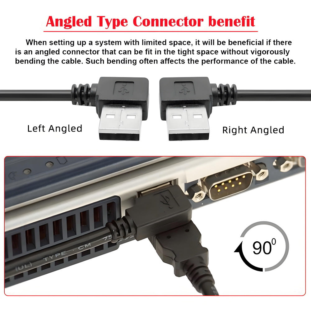 2pcs/lot Left & Right Angled Type USB 2.0 Type-A Male to USB Female Extension Cable Panel Type 90 Degree 25cm