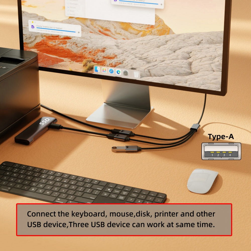 USB 2.0 Type-A to 3 Ports Hub Cable Bus Power 1 to 3 Data for Laptop Desktop Phone Mouse Keyboard Printer Disk