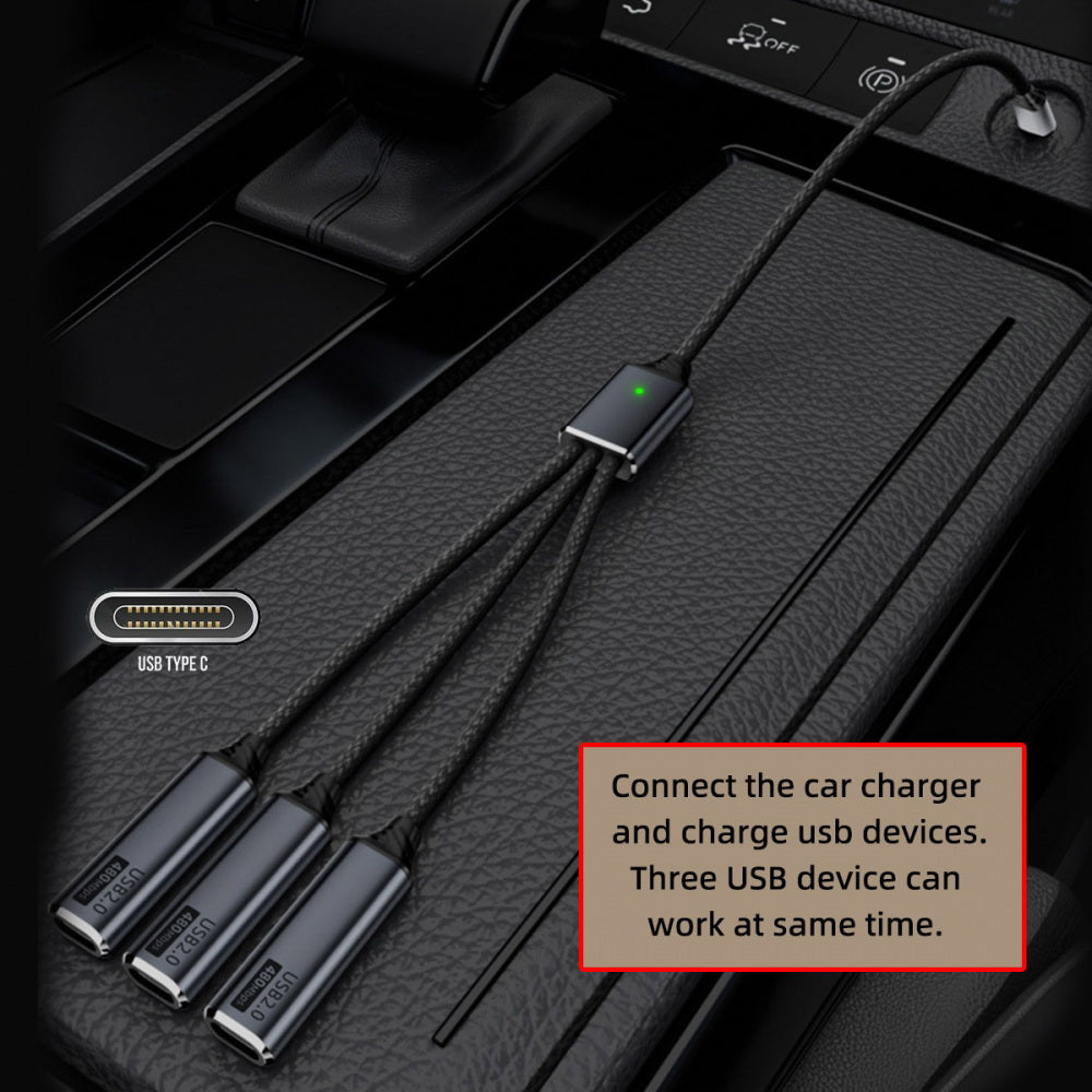 USB 2.0 Type-C USB-C to 3 Ports Hub Cable Bus Power 1 to 3 Data for Laptop Desktop Phone Mouse Keyboard Printer Disk