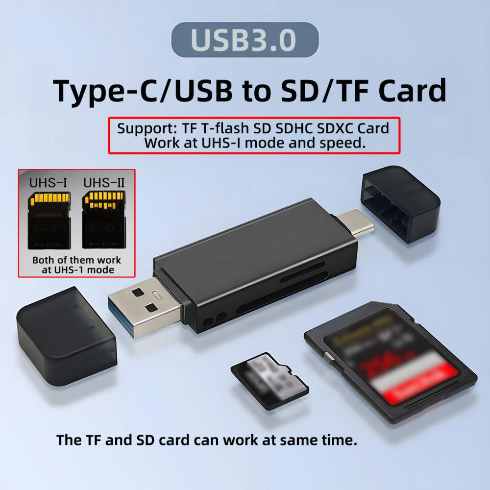 USB 3.0 & Type-C to TF T-Flash Card & SD Card Reader Writer for Camera & Laptop & Tablet & Mate Serial Phone