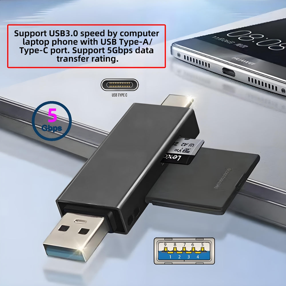 USB 3.0 & Type-C to TF T-Flash Card & SD Card Reader Writer for Camera & Laptop & Tablet & Mate Serial Phone