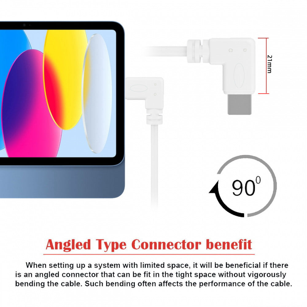 White USB-C Type-C Male to Female Extension Power USB2.0 Data Cable 90 Degree Left Right Angled 65W Fast Charge for Laptop Tablet Phone