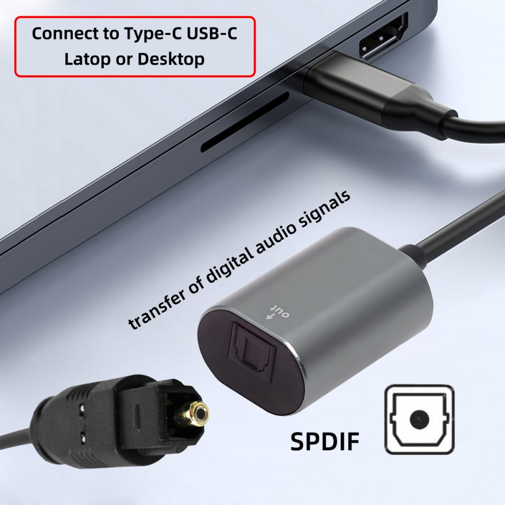 Type-C to SPDIF Toslink Optical Audio Jack Opt USB-C Male to Digital Optical Fiber Optic Sound Interface Female Adapter Wire for Laptop Desktop