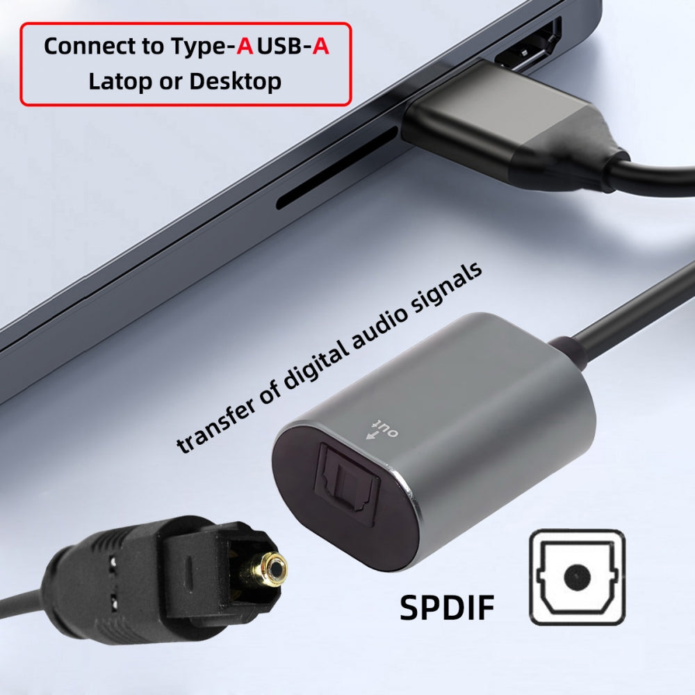 Type-A to SPDIF Toslink Optical Audio Jack Opt USB2.0 Male to Digital Optical Fiber Optic Sound Interface Female Adapter Wire for Laptop Desktop