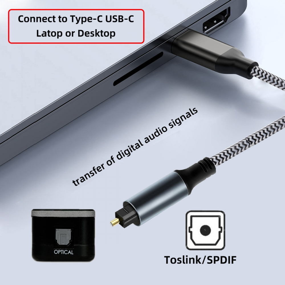 Type-C to SPDIF Toslink Optical Audio Cable Opt Male USB-C to Digital Optical Fiber Optic Sound Interface Male Adapter Wire for Desktop Laptop
