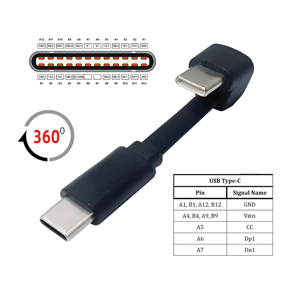 Ultra Slim Flat USB-C Type-C Male to Female Extension Power USB2.0 Data Cable Opposite U Shape Back Angled 65W Fast Charge for Laptop Tablet Phone