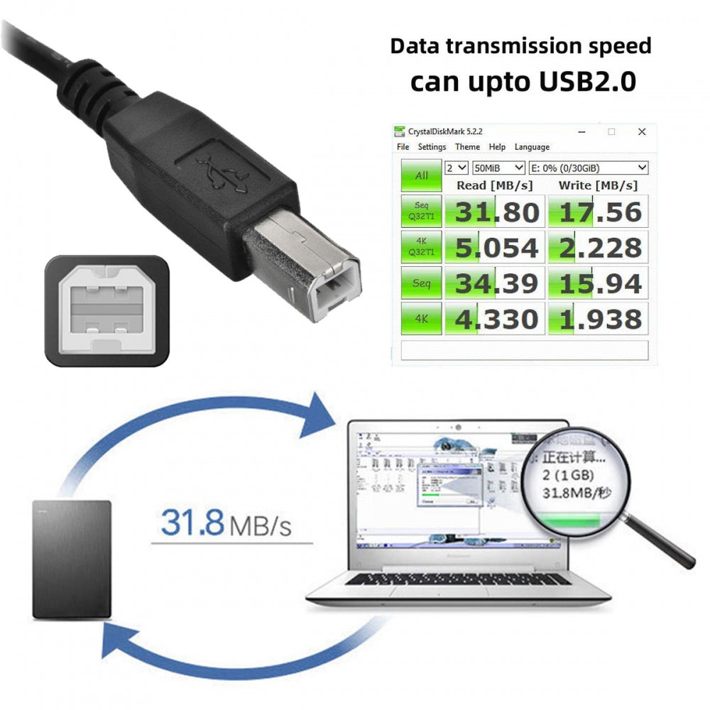 Left Angled 90 Degree Micro USB OTG to Standard B Type Cable for Printer Scanner Disk Lectronic Musical Instrument Midi Keyboard (60cm)