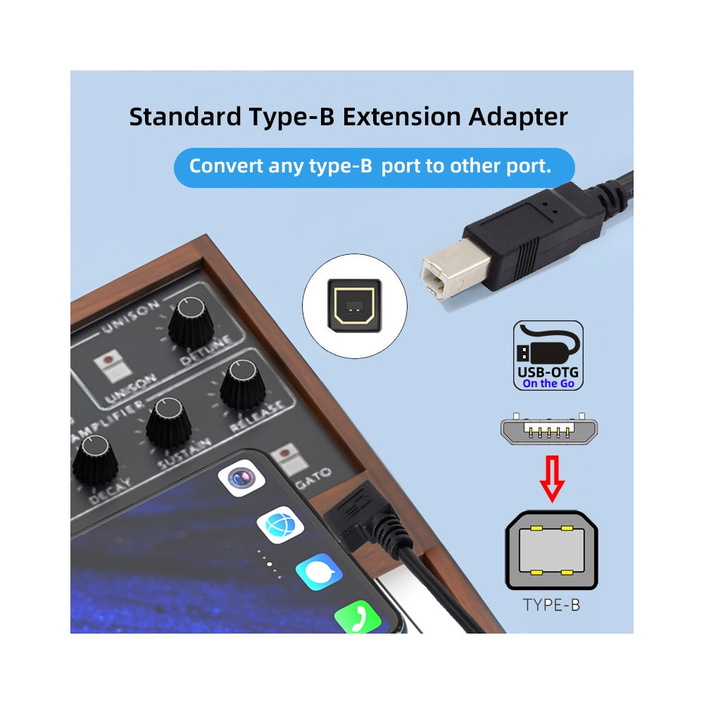 Left Angled 90 Degree Micro USB OTG to Standard B Type Cable for Printer Scanner Disk Lectronic Musical Instrument Midi Keyboard (60cm)